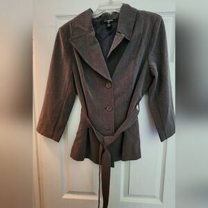 89th & Madison Belted Tailored Blazer Jacket - Gray
